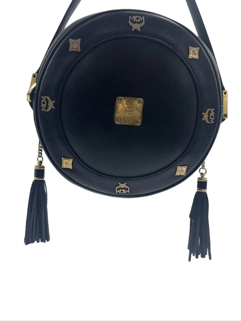 SOLD MCM Black Round Leather Crossbody with Gold Hardware and Tassels - Picture 2 of 8